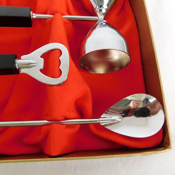 Lucite Bar Set Swank Chain Link Original Box Bottle Opener Jigger Bar Spoon Fork - Picture 3 of 10